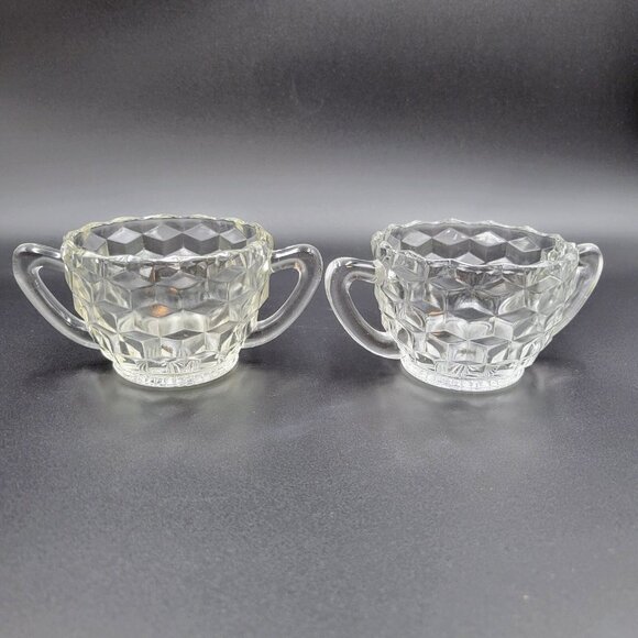 Vintage Sugar Bowls Cubist Cube Clear Glass Serving Kitchen Candy Dish Read - Picture 7 of 13